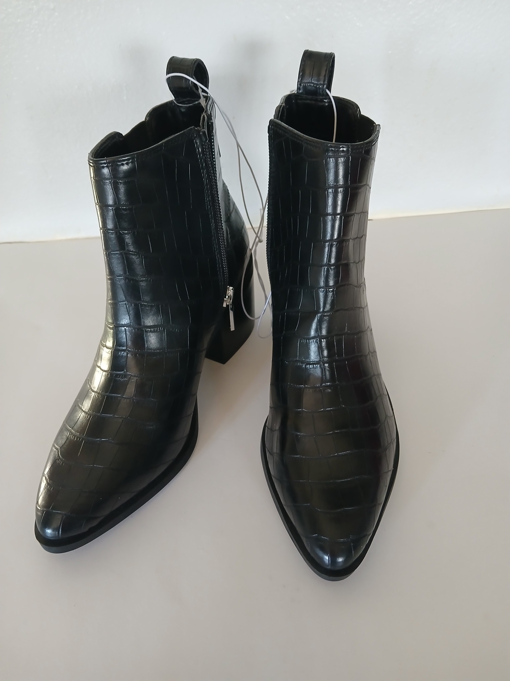Size 6 a .new day Pointed Black Croc-Embossed Ankle Booties